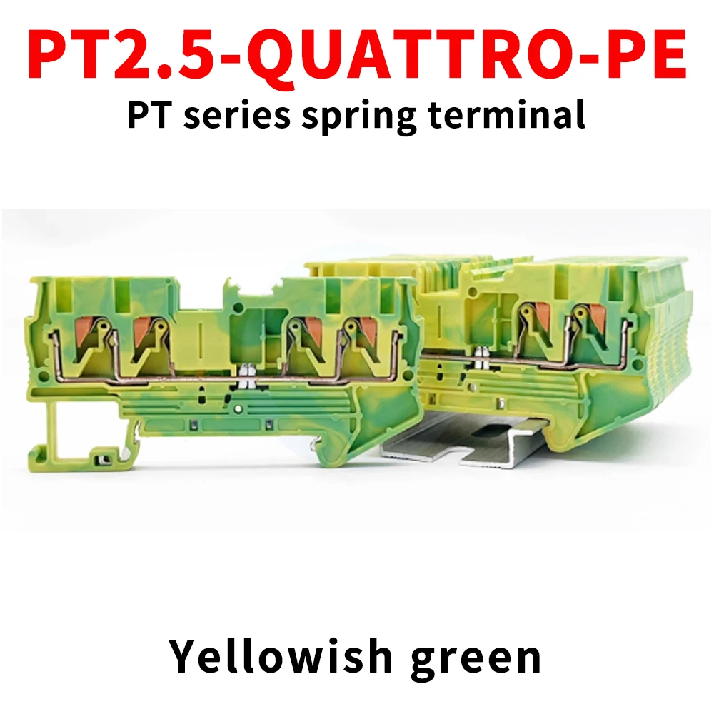 

(10 pcs) PT2.5-QUATTRO-PE 2-in/2-out Rail-Mounted Spring-Loaded Quick Connectors Direct-Plug Terminal Blocks PT-2.4
