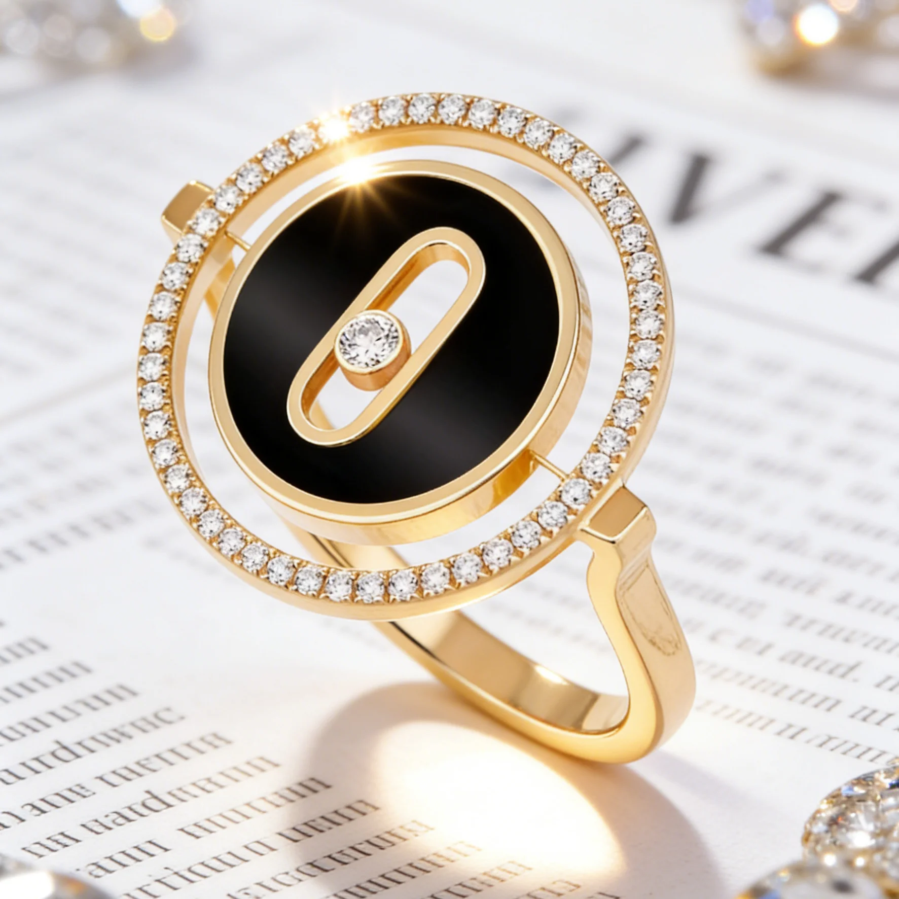 

A stylish 925 sterling silver ring set with black onyx and adorned with a cubic zirconia band; a unique keepsake gift.