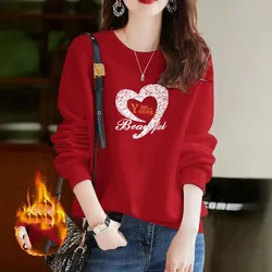 Autumn Winter Flocking Women's Round Neck Pullover Letter Printed Geometric Graphics Long Sleeve Sports Hoodies Casual Tops