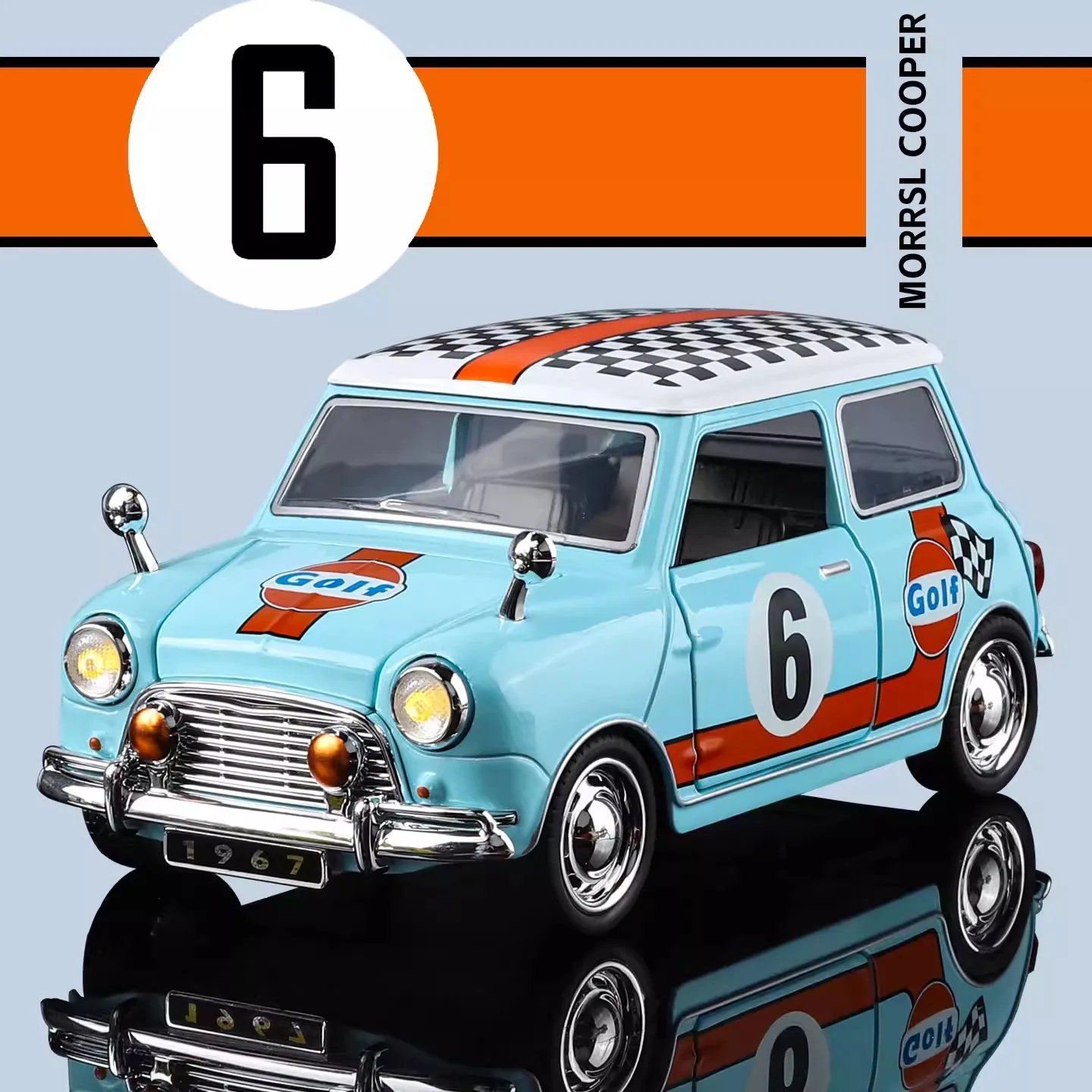1:32 Mini Cooper S Classic Retro Simulation Alloy Car Model Sound and Light Series Toys Collection Gifts
