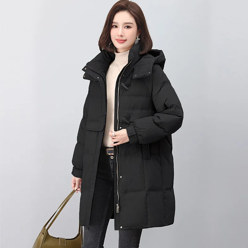 ملابس شتوية للأم في منتصف العمر مقاس كبير نمط غير رسمي من نسيج البوليستر بسحاب مقاس كبير سترة نسائية متوسطة الطول إضافية #5