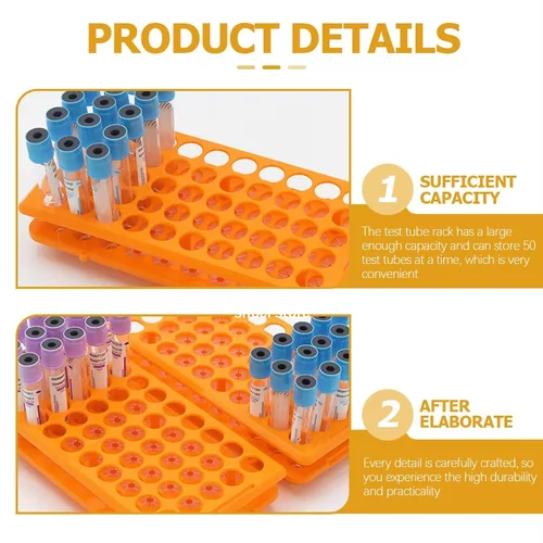 Imagen 2 del producto Soporte de plástico para tubos de ensayo, uso para tubos de ensayo de laboratorio de 5mL / 10mL / 15mL, estante para tubos de centrífuga, 50 agujeros, 1 pieza
