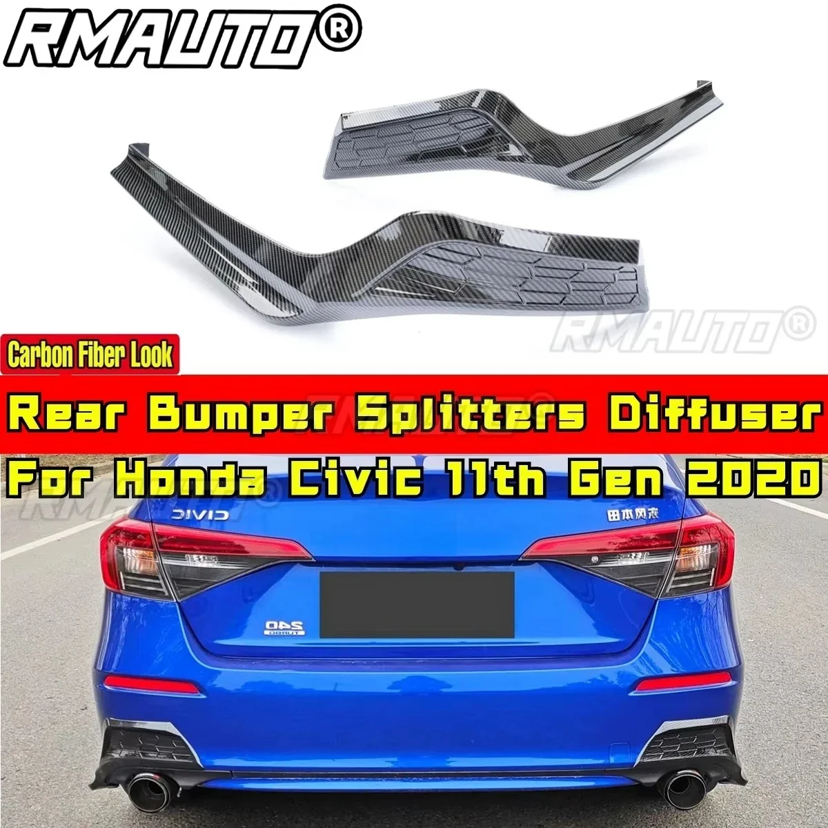 

For Honda Civic 11th Gen 2022 Rear Bumper Lip Splitters Diffuse Glossy Black Sport Style Modification Part Car Accessories