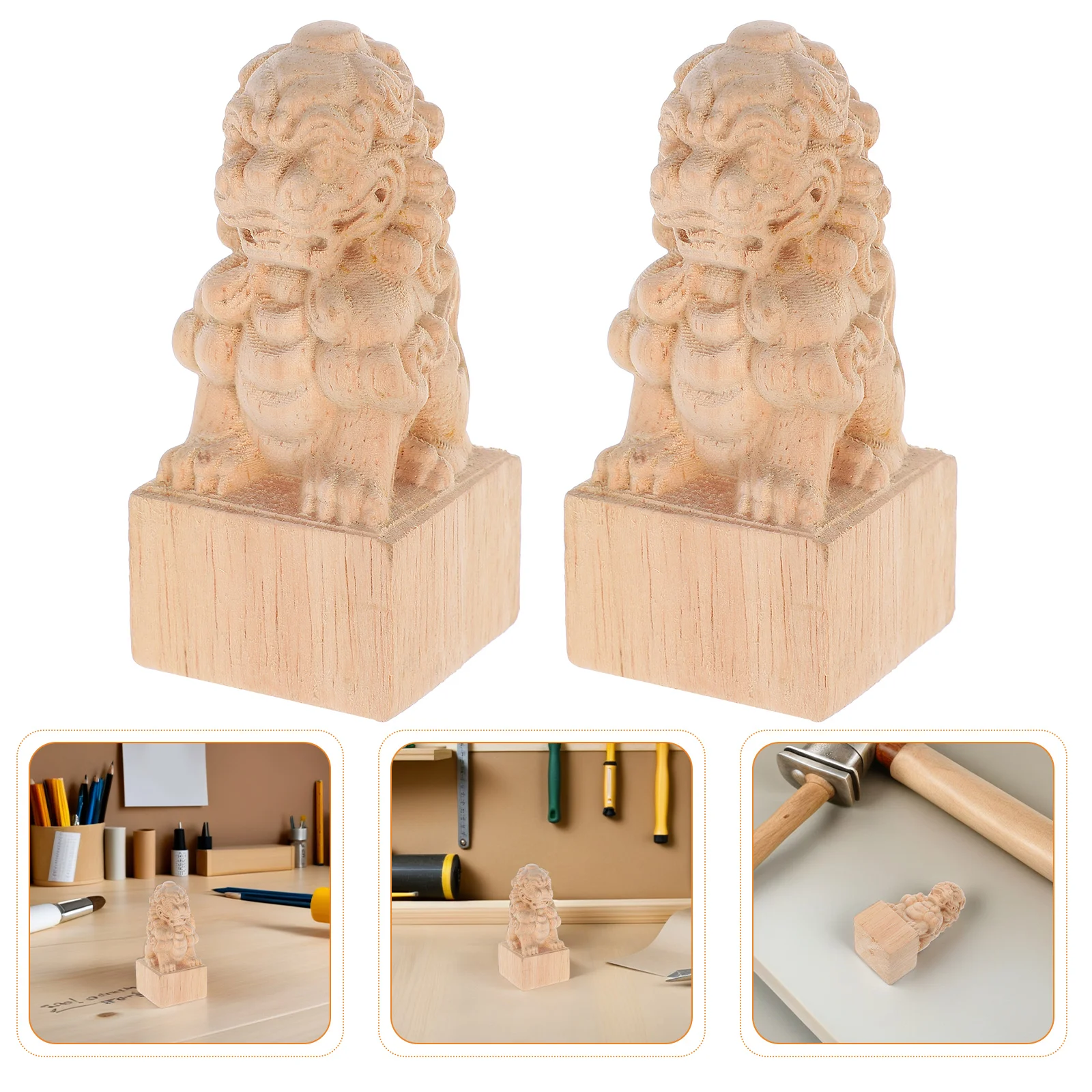 

2Pcs Hand Carved Wood Finial Ornaments Lion Head Design Fence Post Decor Topper for Staircase Balusters Porch Columns Wood