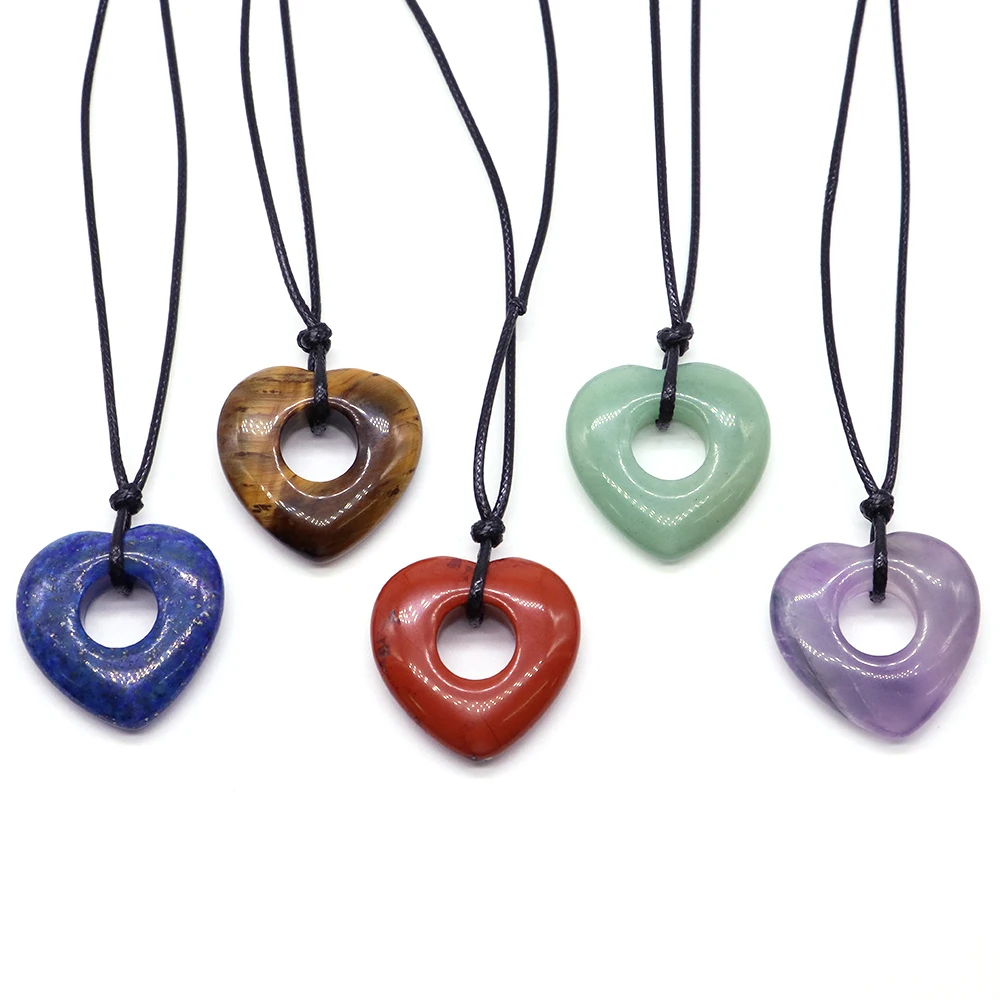 

Natural Stone Rose Quartz Heart Shape for Pendant Adjustable Rope Necklace Chakra Gmes Lapis Lazuli Amethysts Gemstone Jewelry