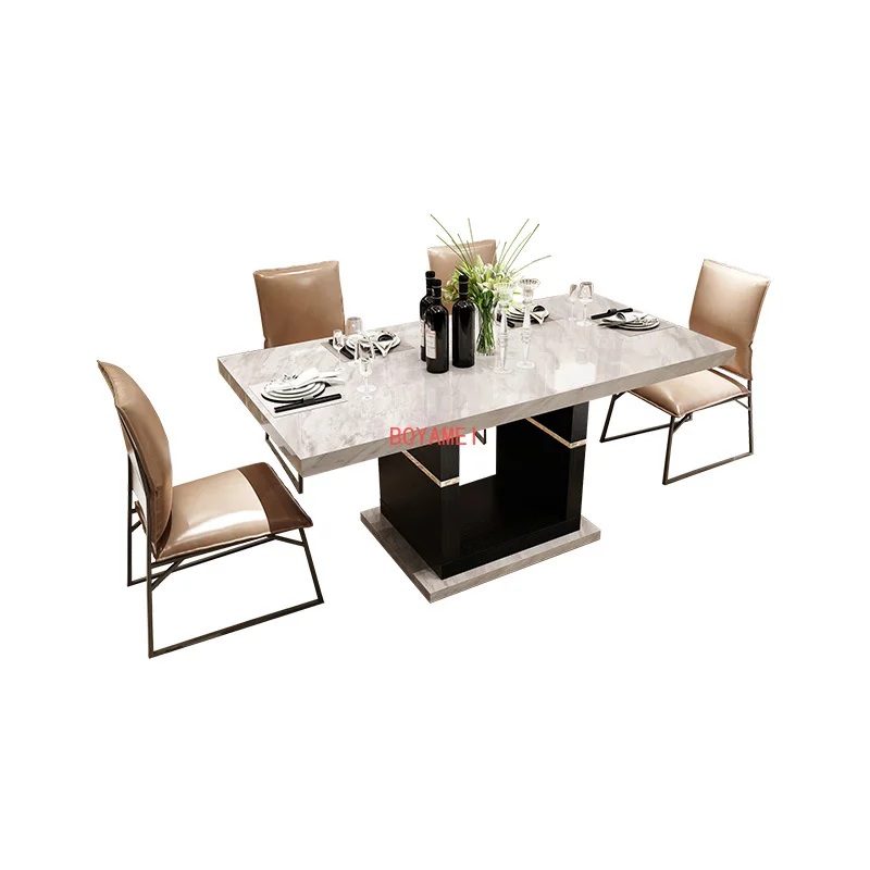 Marble dining table and chair combination rectangle modern simple rectangle dining table solid wood grain rice table 4 people