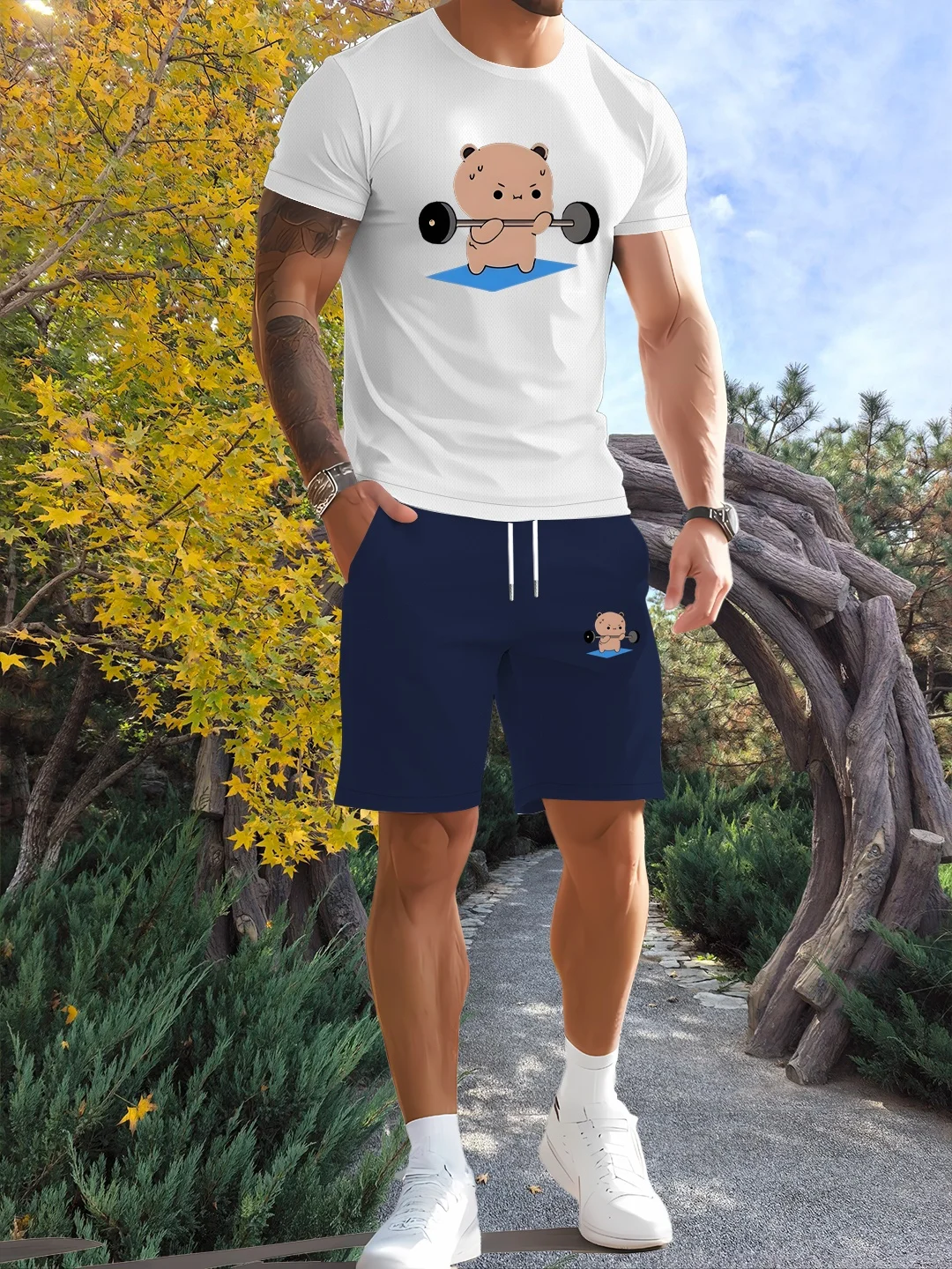 

Men's fashionable and casual summer short sleeved shorts set (top+pants two-piece set)