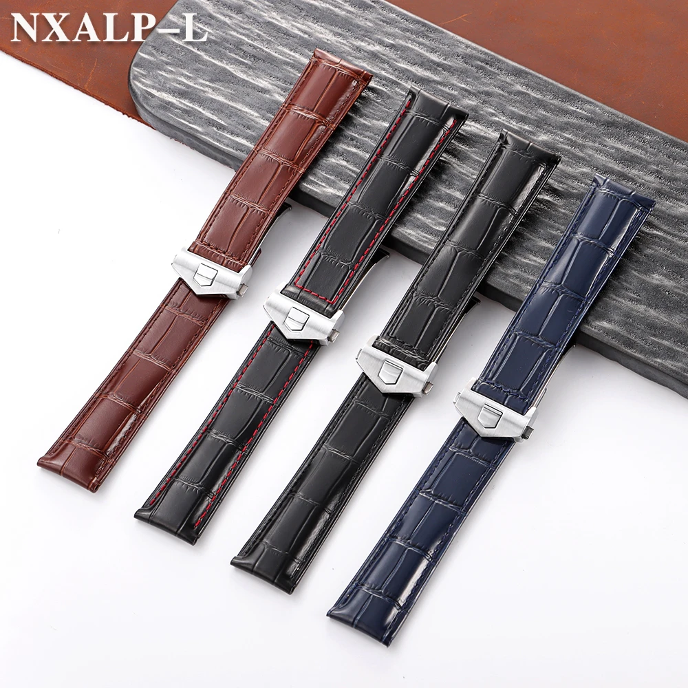 Cowhide Watch Strap 20mm 22mm 24mm Genuine Leather Watchband for Tag Heuer Carrera Monaco F1 Watch Band Men Fold Buckle Bracelet