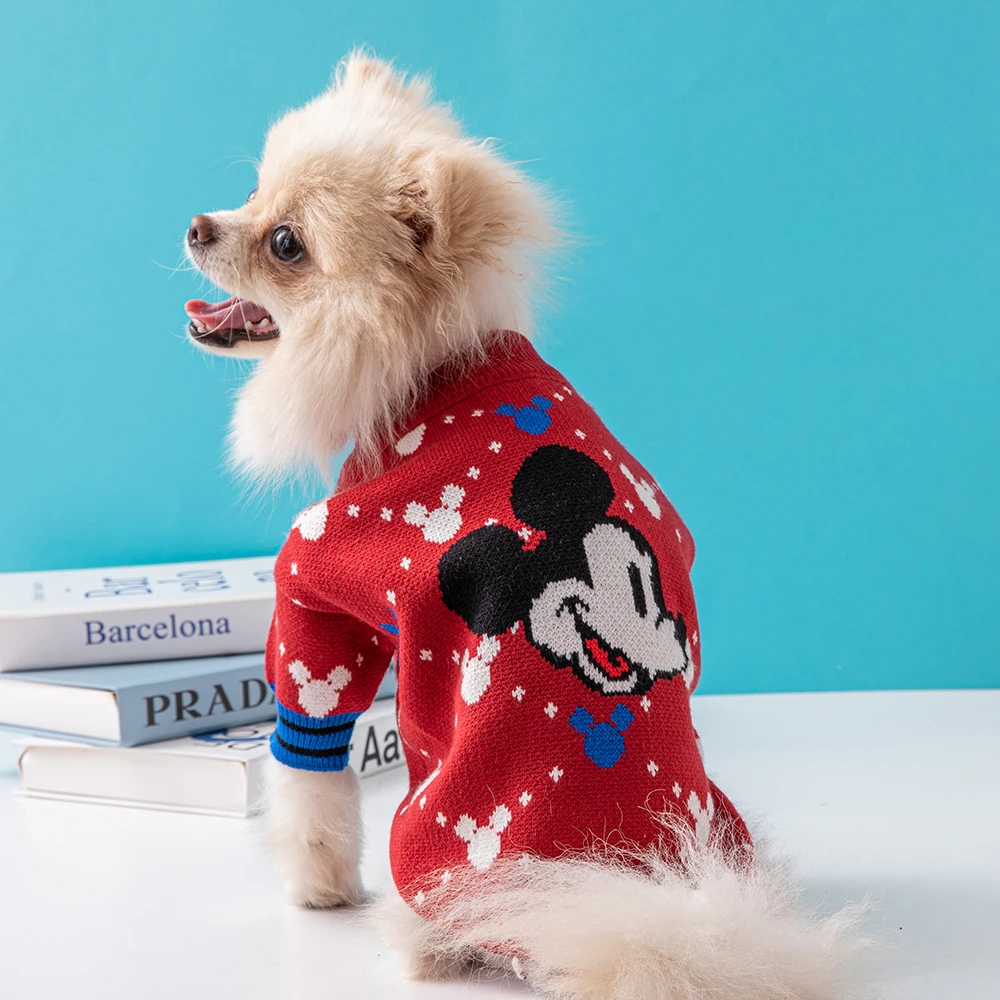 Disney Dog Sweater Winter Outdoor Warm Pet Clothes Red Festive Thickened Knitted Dog Clothes Small and Medium Dogs Dachshund