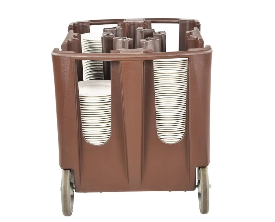 PE Plastic Storage Multiple Adjustable Plate Trolley Dish Caddy Tableware Trolley With Wheel For Restaurant