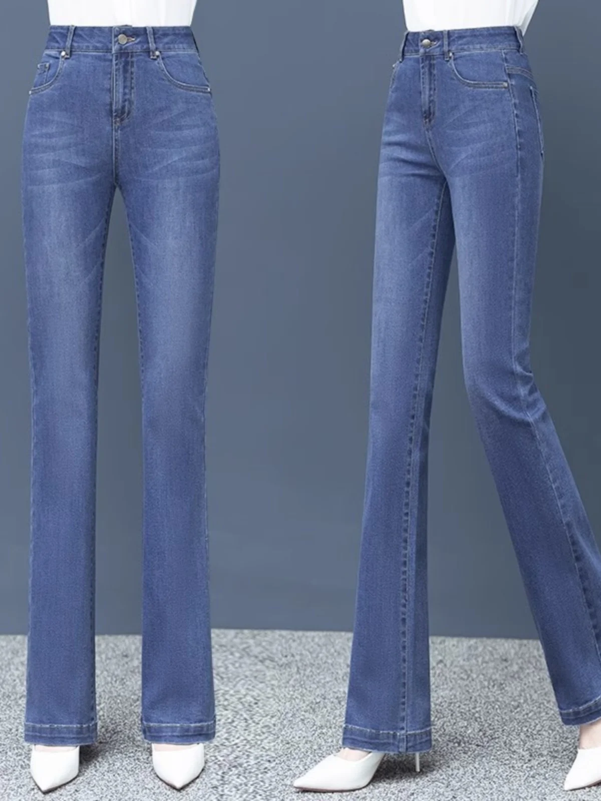 

High Waist Fleece Lined Denim Jeans Women's Fall Winter Slimming Stretchy Long Micro Flared Pants Thickened Winter Jeans