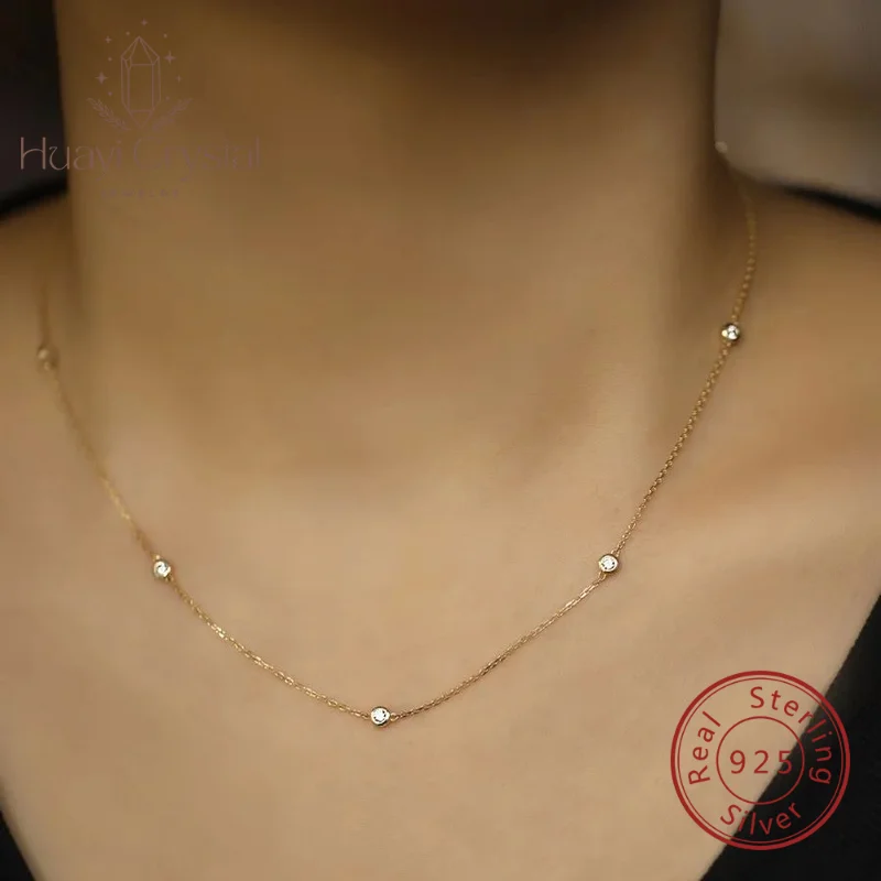 

925 sterling silver necklace five diamond beads light luxury diamond inlaid clavicle chain luxury new 2024