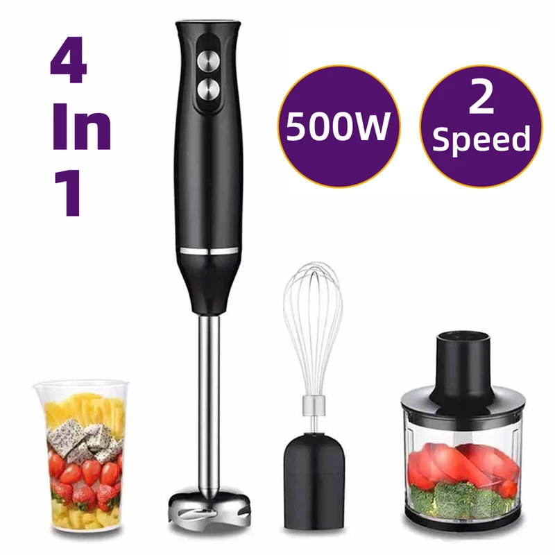 

500W Portable Hand Blender,4 In 1 Multi-Functional Household Kitchen Electric Mixer,Egg Beater,Food Processors,Chopper,Whisk