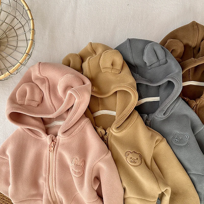 Baby thickened cotton-padded jacket autumn and winter new male and female baby cartoon hooded jacket plush cotton-padded jacket