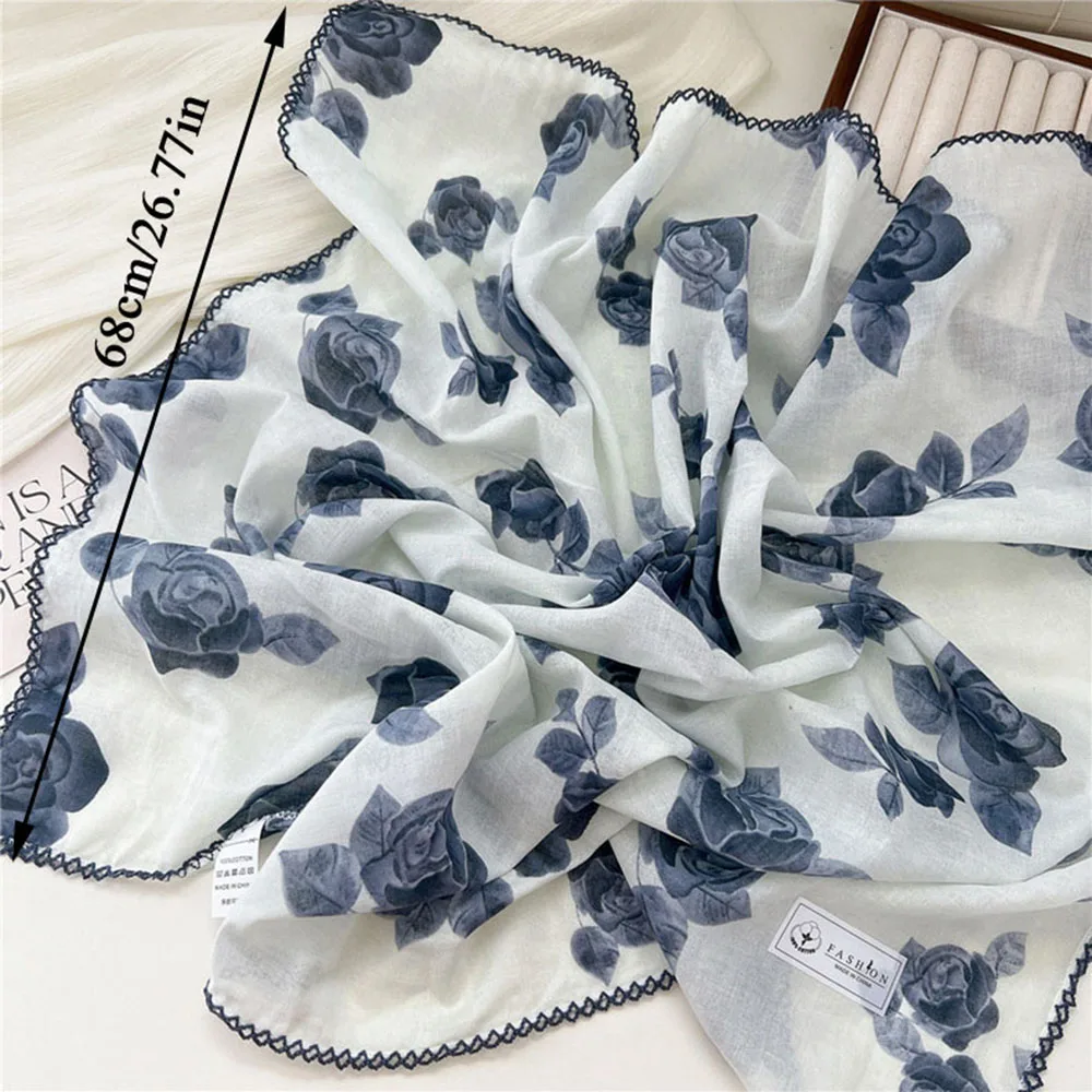 68cm Cotton Linen Sweet Scarf French Spring Summer Head Wrap  Headscarf Turban Bandana Decoration Scarves Neckerchief for Girl