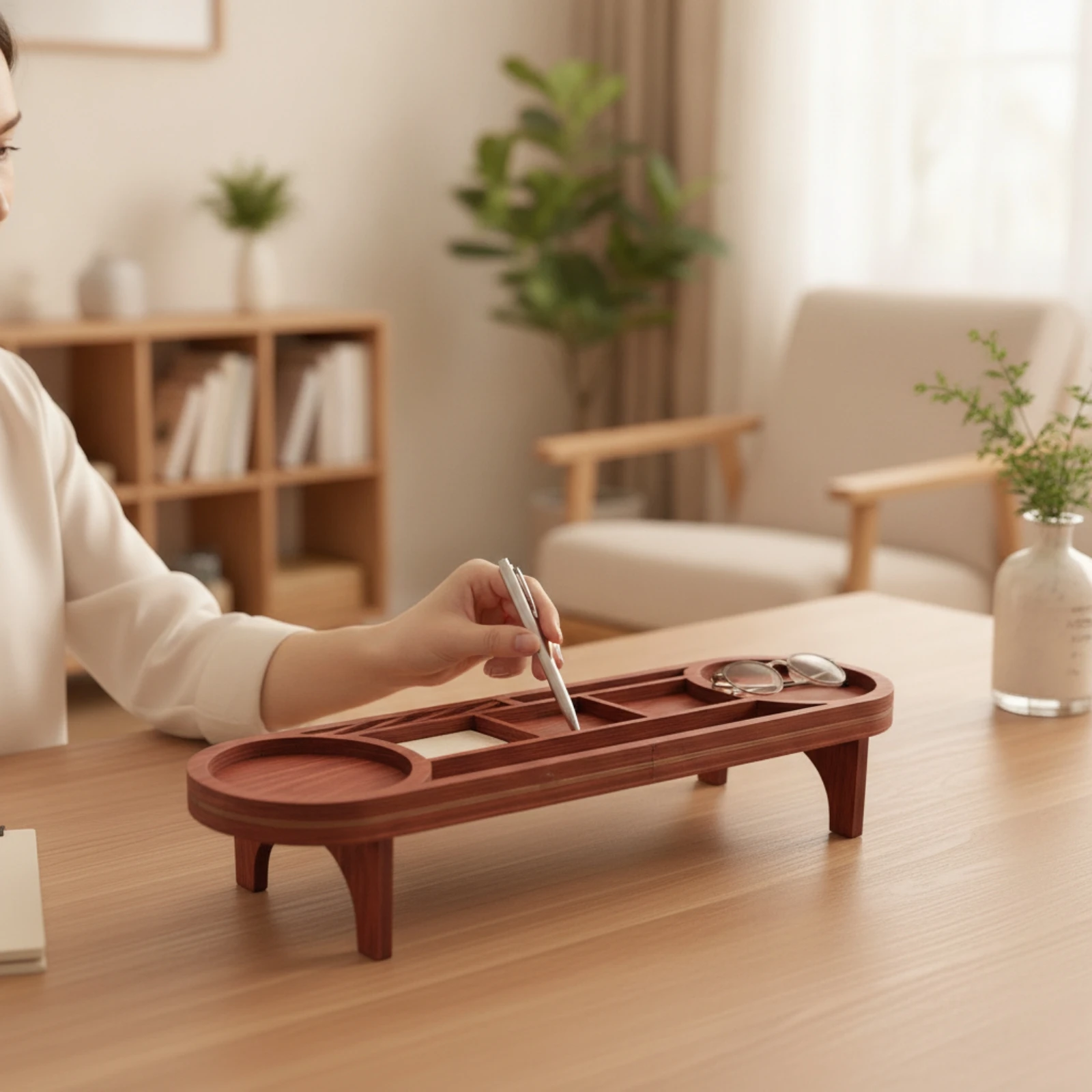 Wooden Desk Organizer Tray Raised Desk Organizer with Legs Compact Natural for Professionals, Office, Study