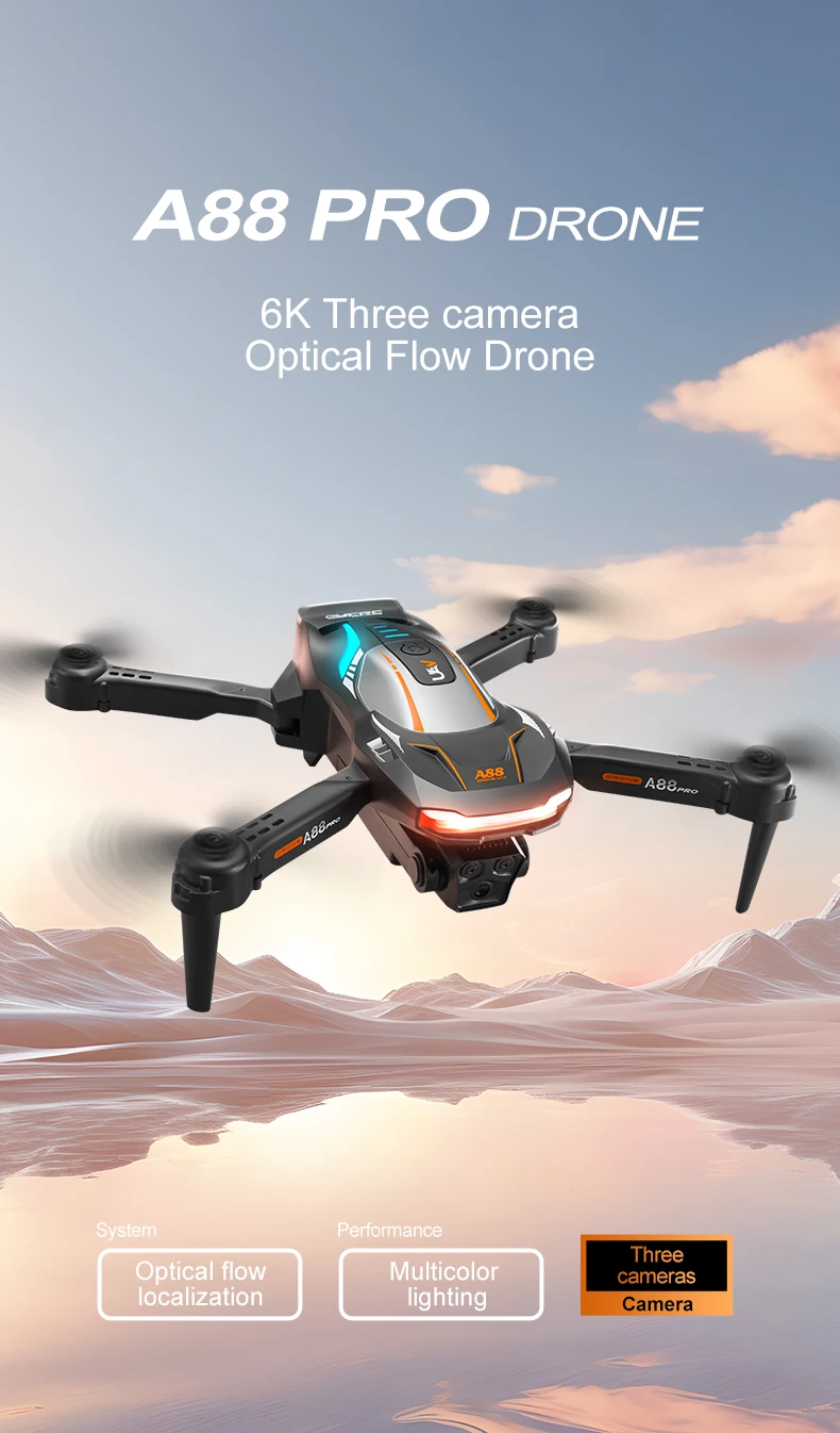 A88 Drone Optical Flow Hovering, 6K Professional Dual Camera, Fotografia aérea, Evitar obstáculos de 360 graus, Posicionamento de fluxo