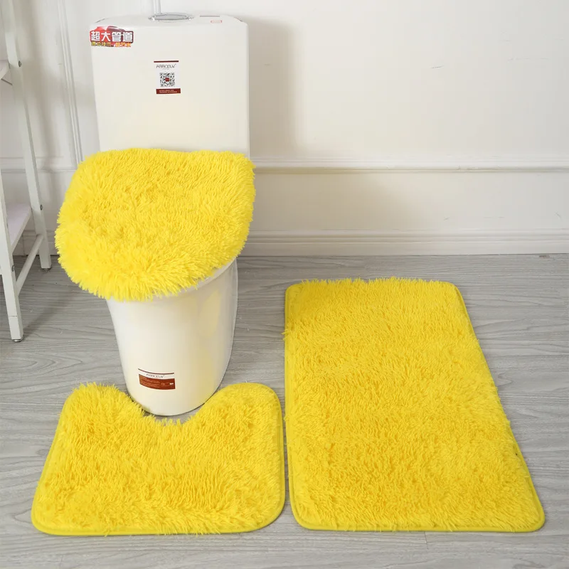 

Nordic Style Toilet Mat Set of 3 Bathroom Anti-Slip Rug Silk Wool Bathroom Mat Toilet Lid Cover Household Cleaning Tools