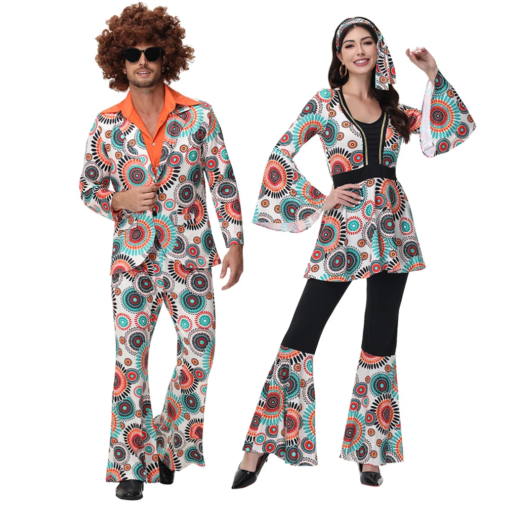 

Cosplay Retro 70s 80s Hippie Costume Men Women Party Disco Couples Hippie Costumes Disco Rock Hip-Hop for Couples Purim Dress Up
