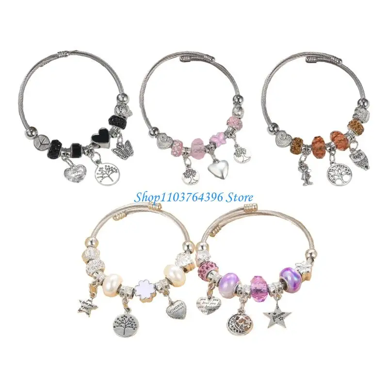 

Elegant Rhinestones Cuff Bracelet Stylish Titaniums Steel Pendant Wristchain Comfort Fit Accessory for Everyday Use