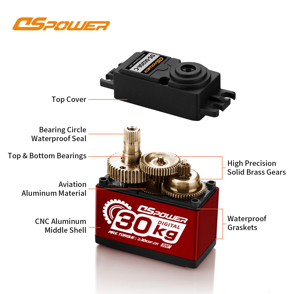 Servo digital 300 del motor del alto torque de la prenda impermeable del engranaje del metal de DSpower 30KG °   6,0 ~ 7,4 V para 1/8 1/10 RC coche Robot barco helicóptero parte