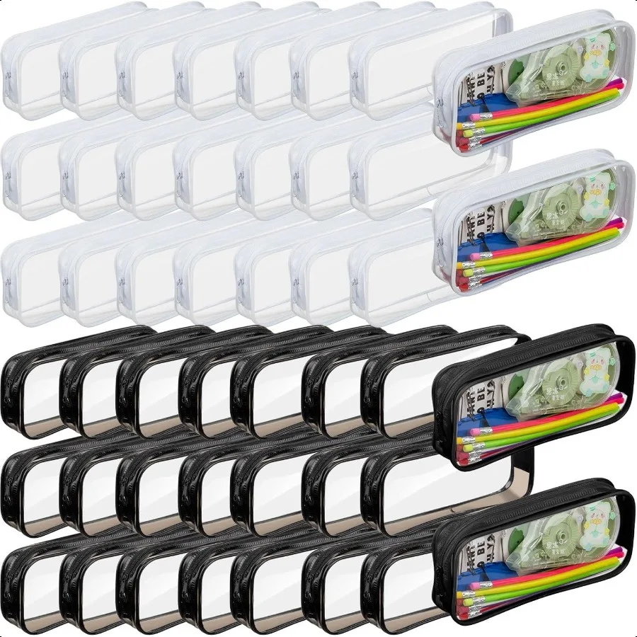 50 قطعة الحقيبة قلم رصاص واضح السائبة واضح مقلمة حقيبة 7.87x1.38 بوصة بولي كلوريد الفينيل مقاوم للماء السفر أدوات الزينة ماكياج سستة الحقائب ل O