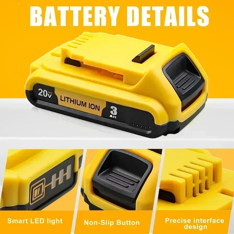 

20V 3Ah DCB203 Lithium Battery Replacement for DeWalt 18v 20Volt Max Lithium Ion Battery DCB206 DCB205 DCB204 Power Tools