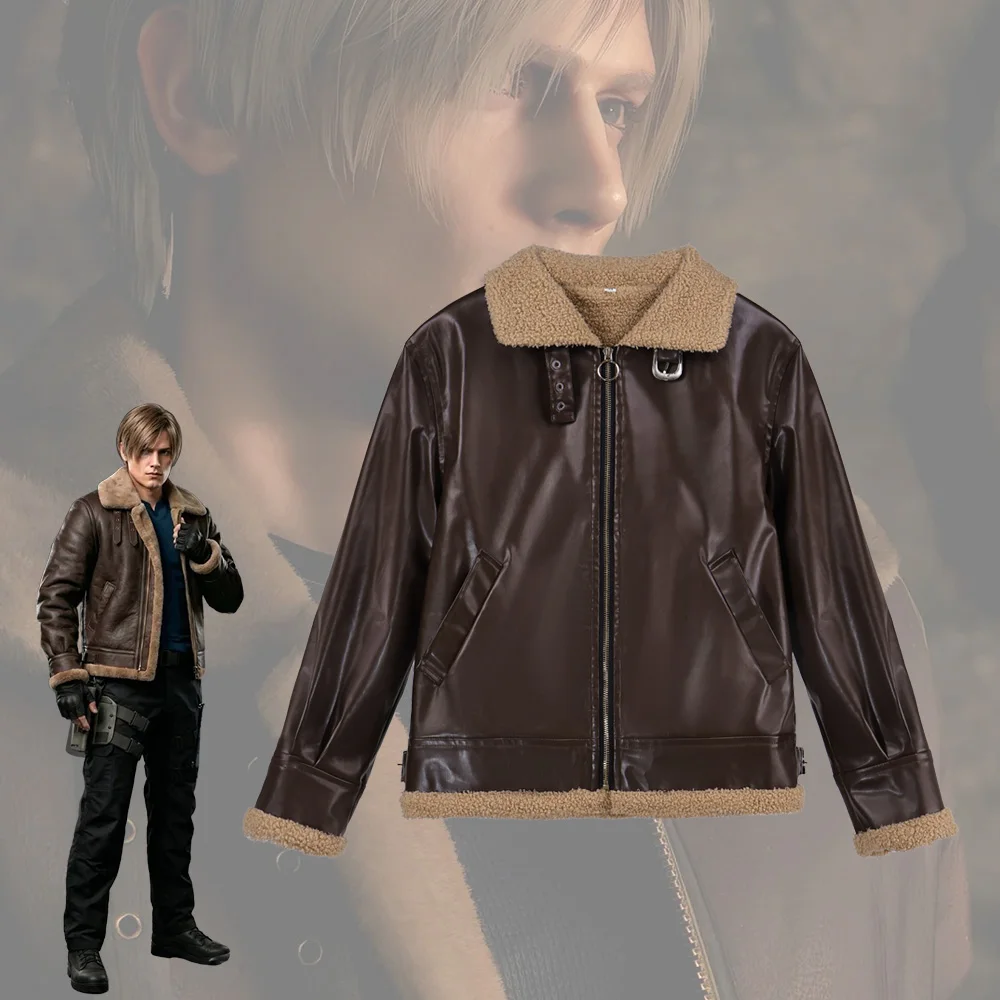 バイオハザード-re-4-レオン-コスプレ-ジャケット-resident-evil-レオン・s・ケネディ-ボマージャケット-飛行服-メンズ-フェイクレザー-裏ボア-防寒-コート