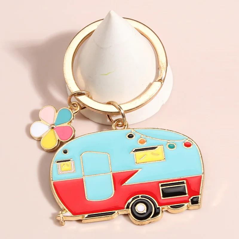 2 Pieces Camper Keychain, RV Camper Keyring Camper Accessories for Travel Trailers Retro Camping Car Keychain