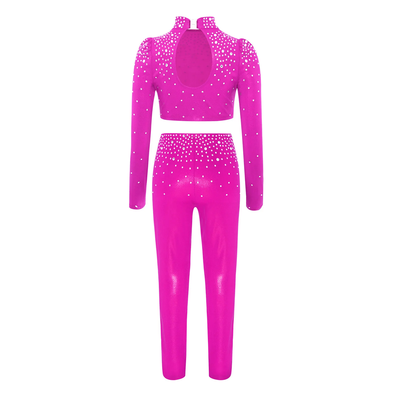 Kids Girls Sports Outfits Long Sleeve Metallic Crop Top+Pants Athletic Leggings Sets Gymnastics Figure Skating Ballet Clothes