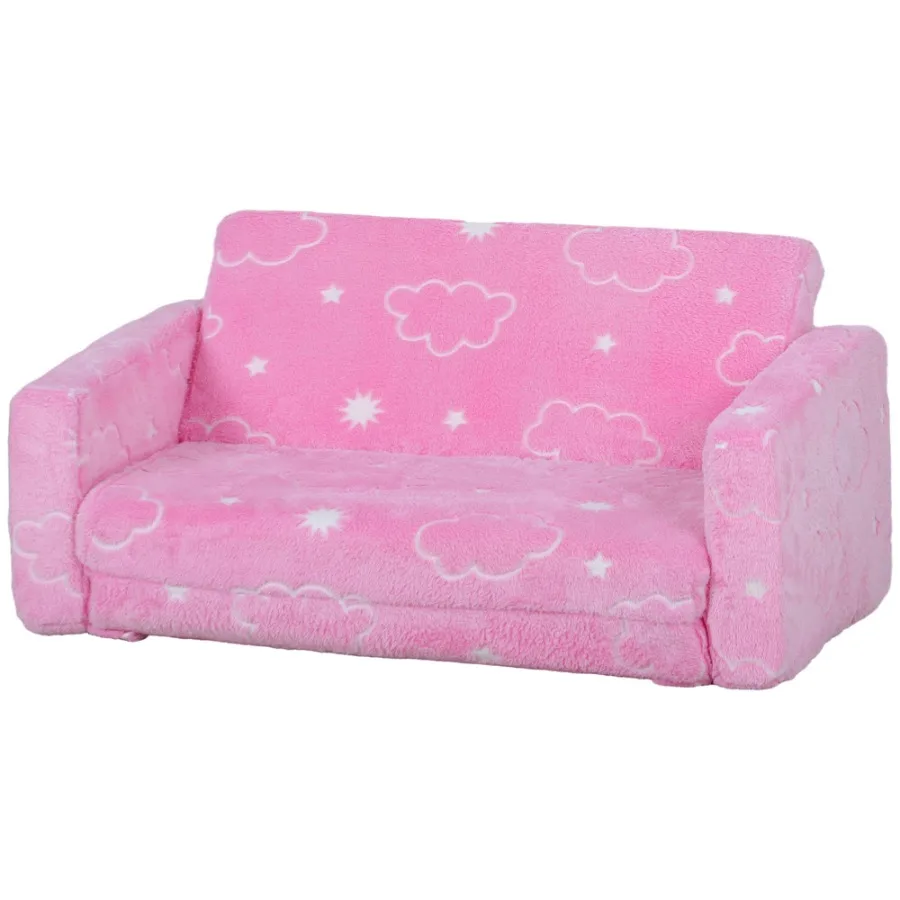 Qaba Couch with Glow in the Dark Cloud Patten Washable Cover Pink