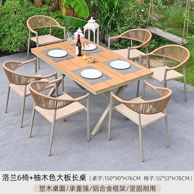 Nordic Outdoor Rattan Furniture Drawstring Rope Woven Table Chair Set Balcony Villa Courtyard Sales Department Homestay