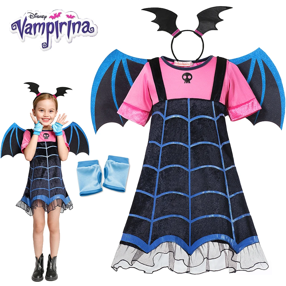 Halloween Girl Vampirina Costumes Children Cosplay Vampire Dress Up Costume Kids Outfits Carnival Party Disguise Mask Headband