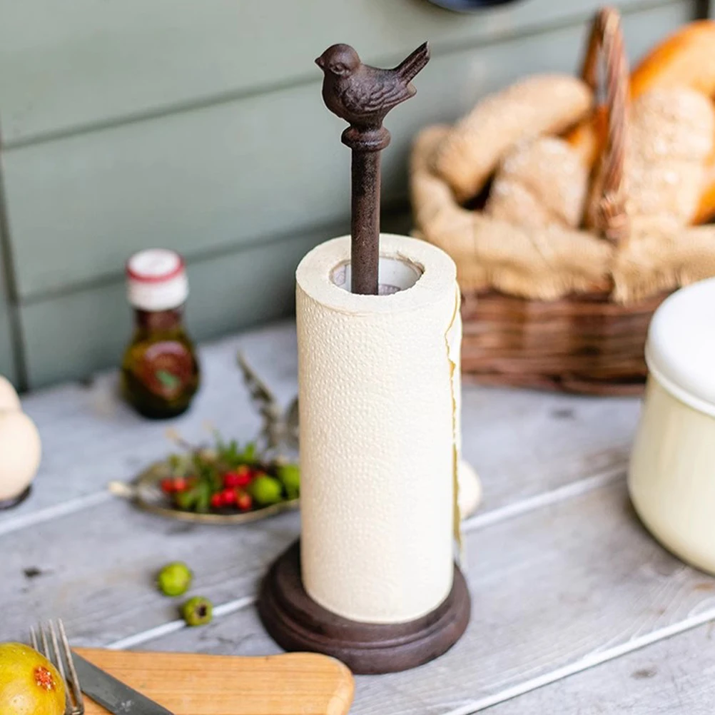 

Vintage Metal Paper Towel Dispenser Countertop Bird Statue Roll Organizer for Kitchen Bathroom Easy to Move Space Saving