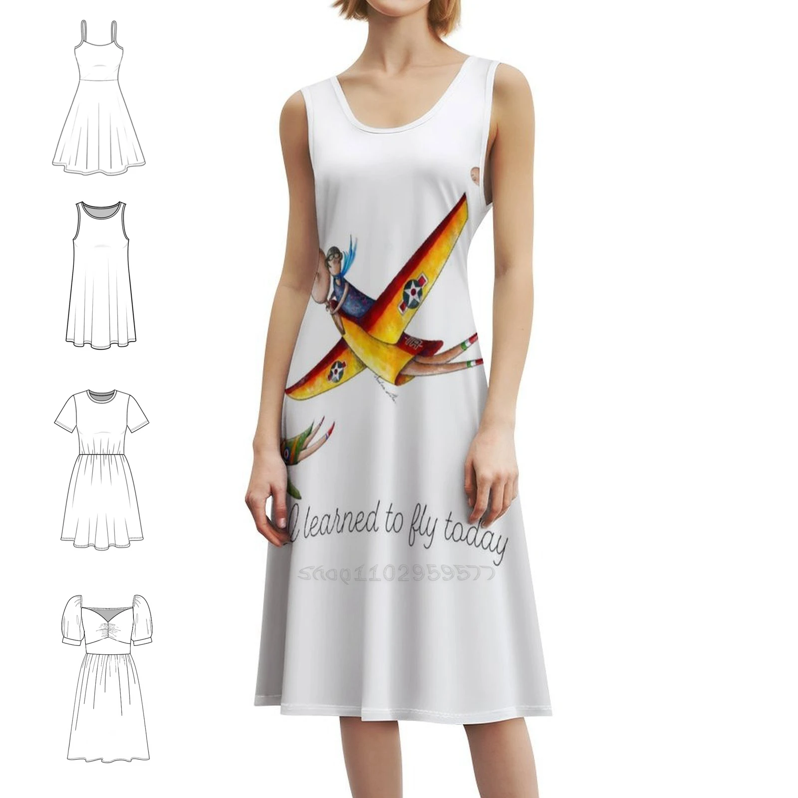 

Я учился летать сегодня Желтое (Eng) богемное платье без рукавов для женщин с принтом Пляжные вечерние платья Лицо Нос Небо Дети