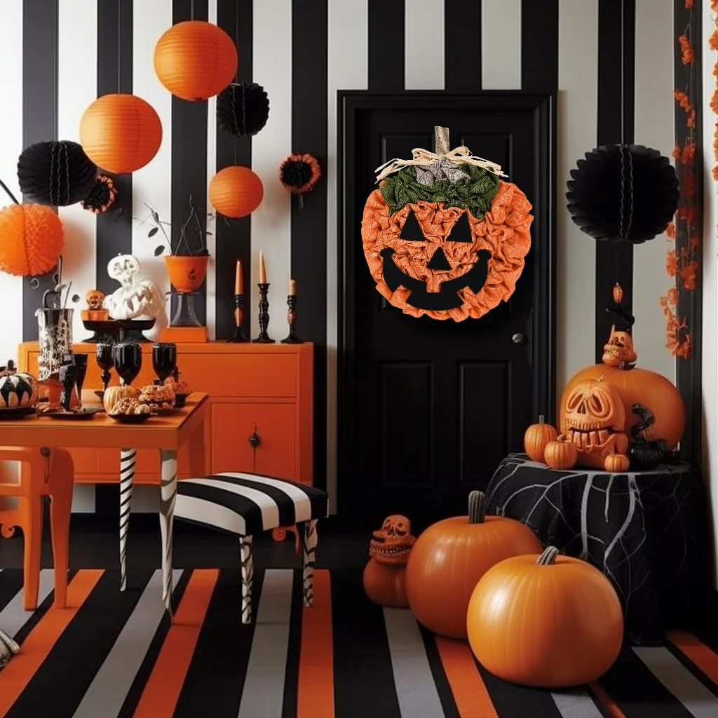 

Cross-border Halloween pumpkin wreath hand-woven party arrangement props pendant ghost festival decoration manufacturer