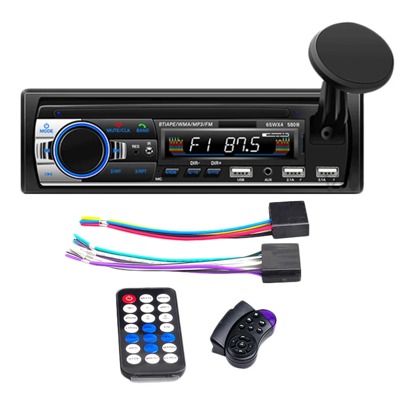 

Car Multimedia Car Stereo Single Din BT Audio and Calling Built-In Microphone WMA 3USB Auxiliary Input FM Radio Receiver ISO