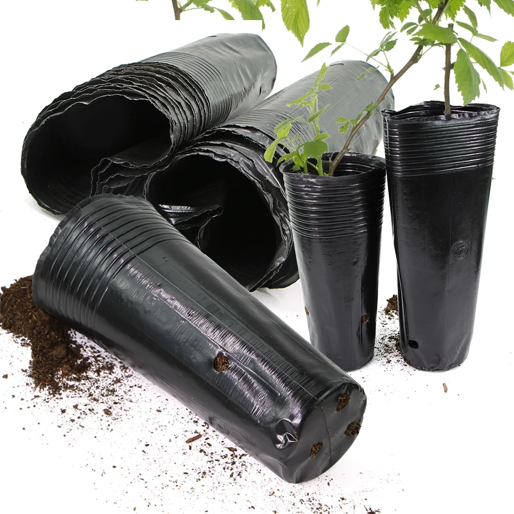 2-size 10-100pcs Tall Round Tree Pots Plastic Deep Nursery Containers Garden Plants Grow Cultivation Planter with Drainage Holes