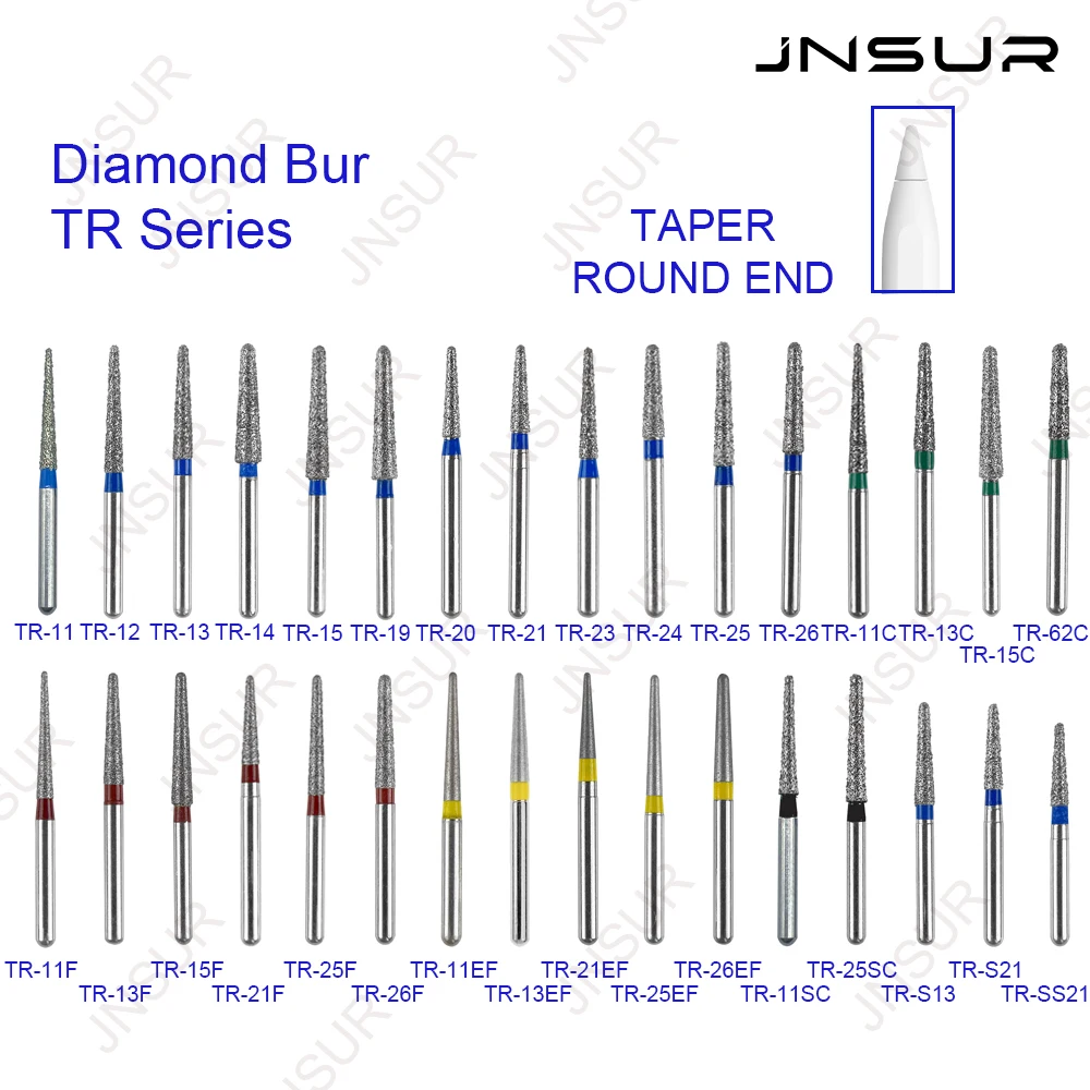 Wiertła diamentowe z serii TR Stożkowe wiertła dentystyczne z okrągłym końcem Dostawa kliniki dentystycznej 5 sztuk / opakowanie Techniczna dostawa