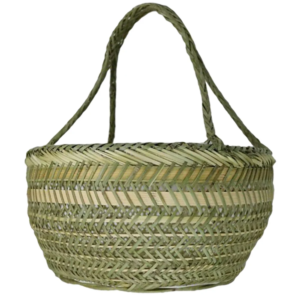 

Bamboo Storage Basket Handcrafted Woven Fruit and Vegetable Organizer with Handles Portable Picnic Basket Reusable Eco-Friendly