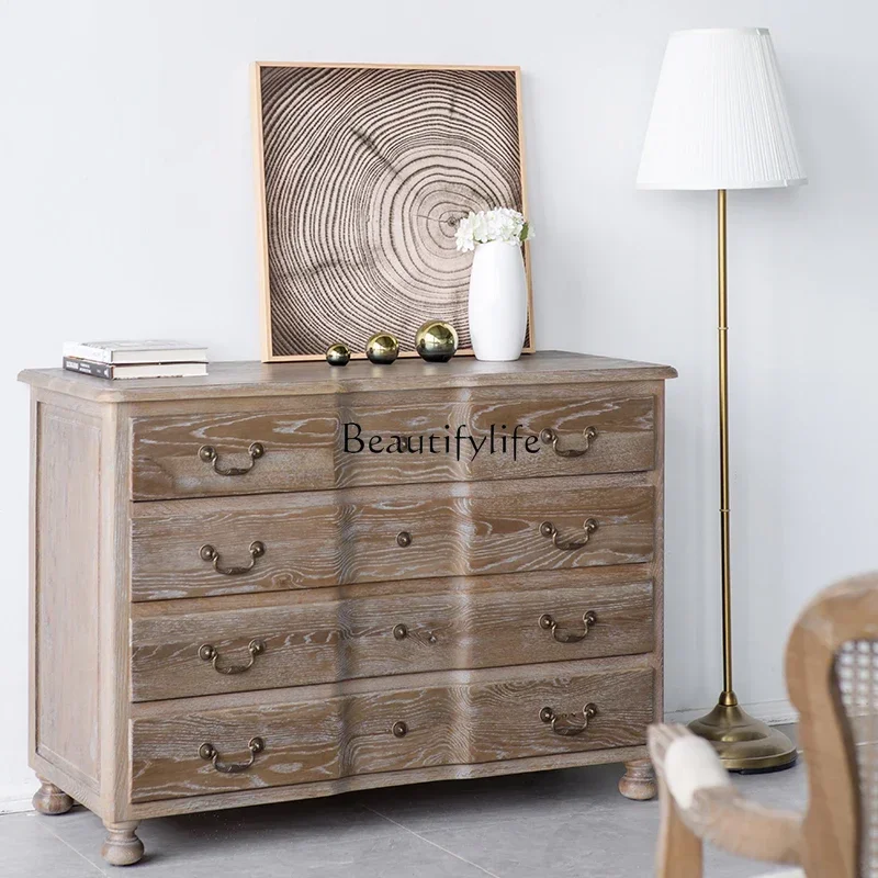 

LExport American oak four-chest cabinet solid wood storage retro European log side cabinet nostalgia