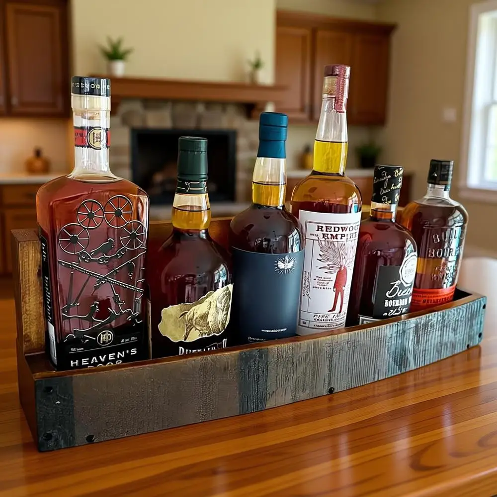 

Rustic Wooden Wall-Mounted Liquor Shelf for Whiskey, Wine & Bourbon - Space-Saving Bar Display