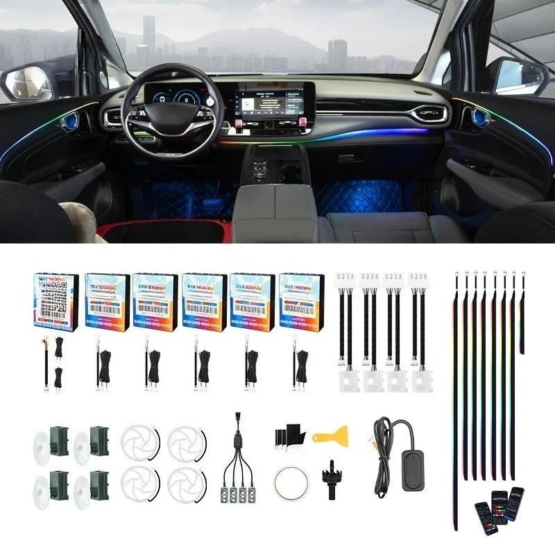 'CARDI' K4S New 12V Smart App Remote Control Symphony LED Atmosphere Light Strip Car Interior Decorative Ambient LED Lighting