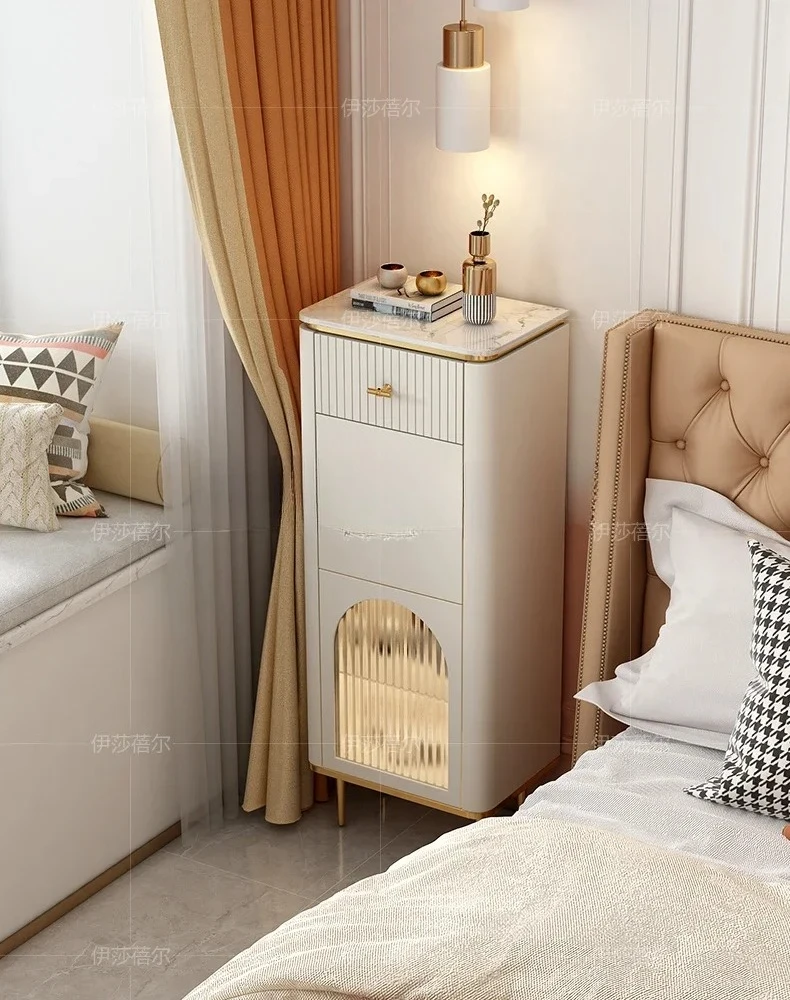 

Light Luxury Stone Plate Four Or Five Chests of Drawers Storage Drawer Bedroom Narrow Gap Storage Bedside Table