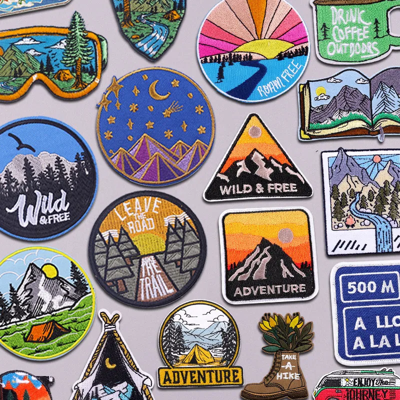 Outdoor Mountain Camping Wandern Gestickte Patches Eisen Auf Patches Für Kleidung thermoad DIYklebende Abenteuer Patches Auf Kleidung