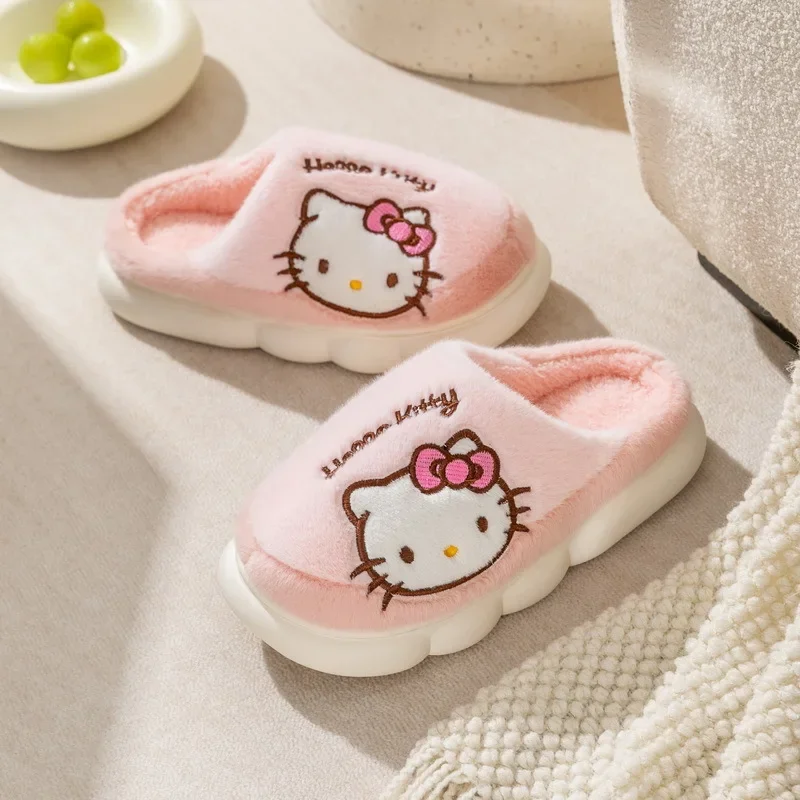 New Sanrio Kuromi Hello Kitty Keroppi Cotton Slippers Cartoon Plush Slippers Autumn Winter Keep Warm Cute Girly Heart Home Shoes