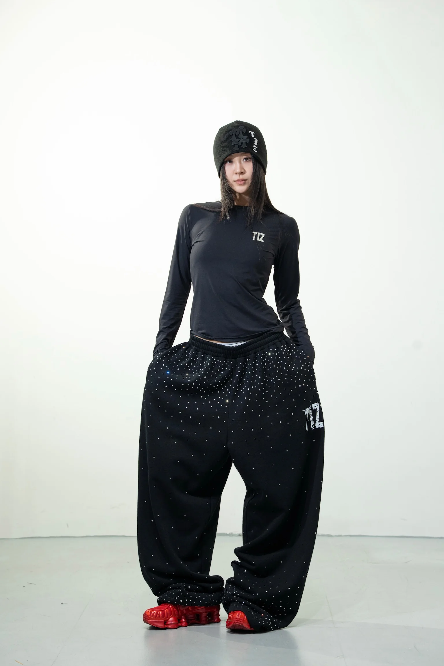 

Плотные спортивные брюки унисекс TIZ с эффектом драпировки, со стразами и блестящими элементами, повседневные брюки со стразами в виде звезд