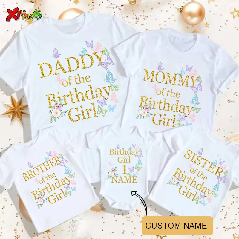 

Girls Butterfly Birthday Shirts Flower Family Matching Outfits Party Custom Name Toddler Shirt 10 Years Old Girl Outfit Familia