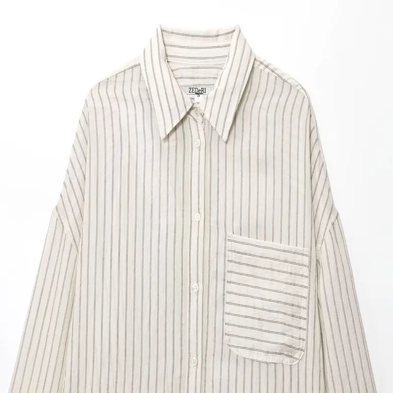 

Autumn 2025 Women's Loose Fit Striped Long Sve irt Turn-down Collar Versatile Faion European Sle Regular Sve Othe...