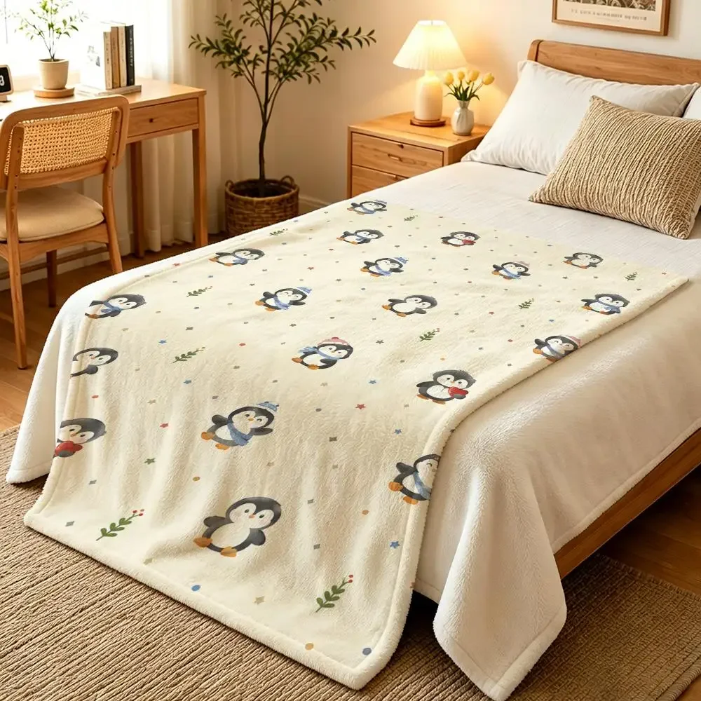 Cute Penguin Paradise Throw Blankets Soft Warm Flannel Blanket Bedding for Bed Living room Home Sofa